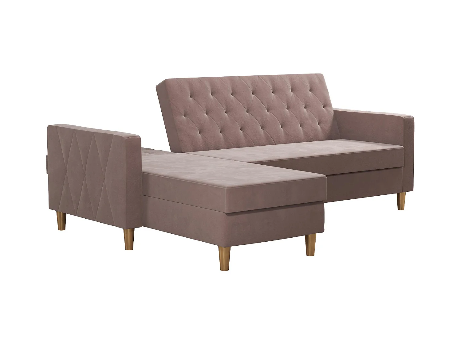 Divano letto 3 posti con chaise longue in ciniglia rosa
