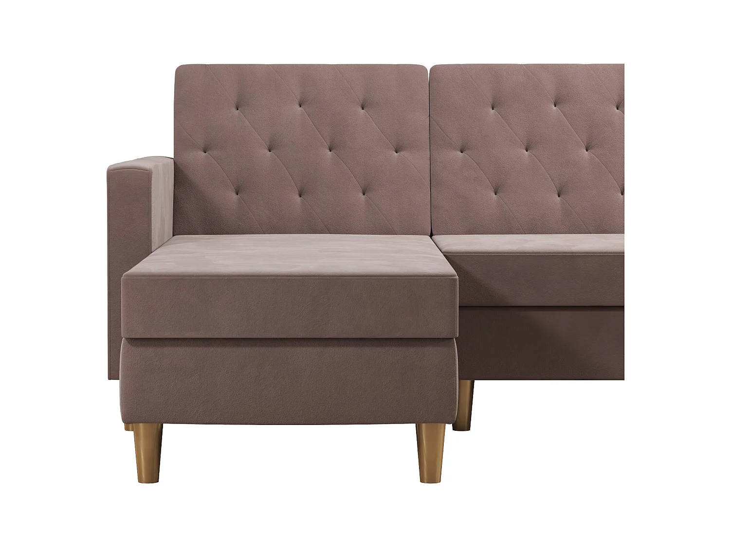 Divano letto 3 posti con chaise longue in ciniglia rosa