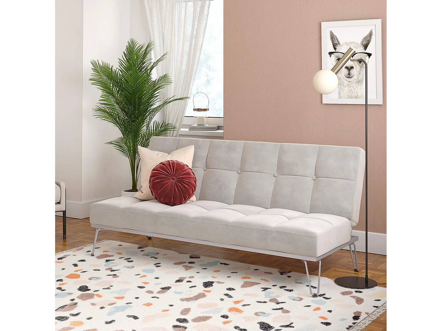 Elle | Canapé-lit 3 places en gris velours