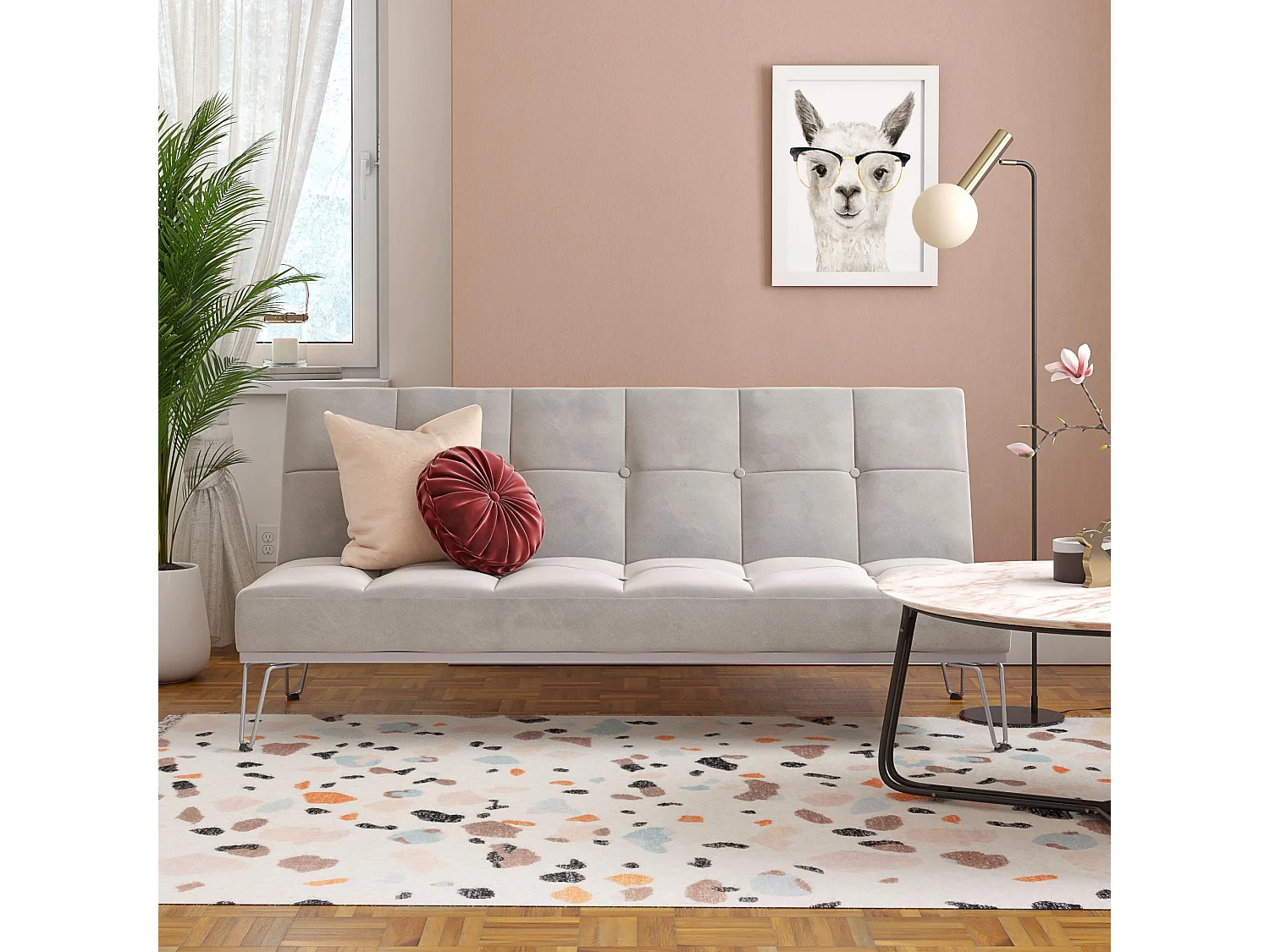 Elle | Canapé-lit 3 places en gris velours