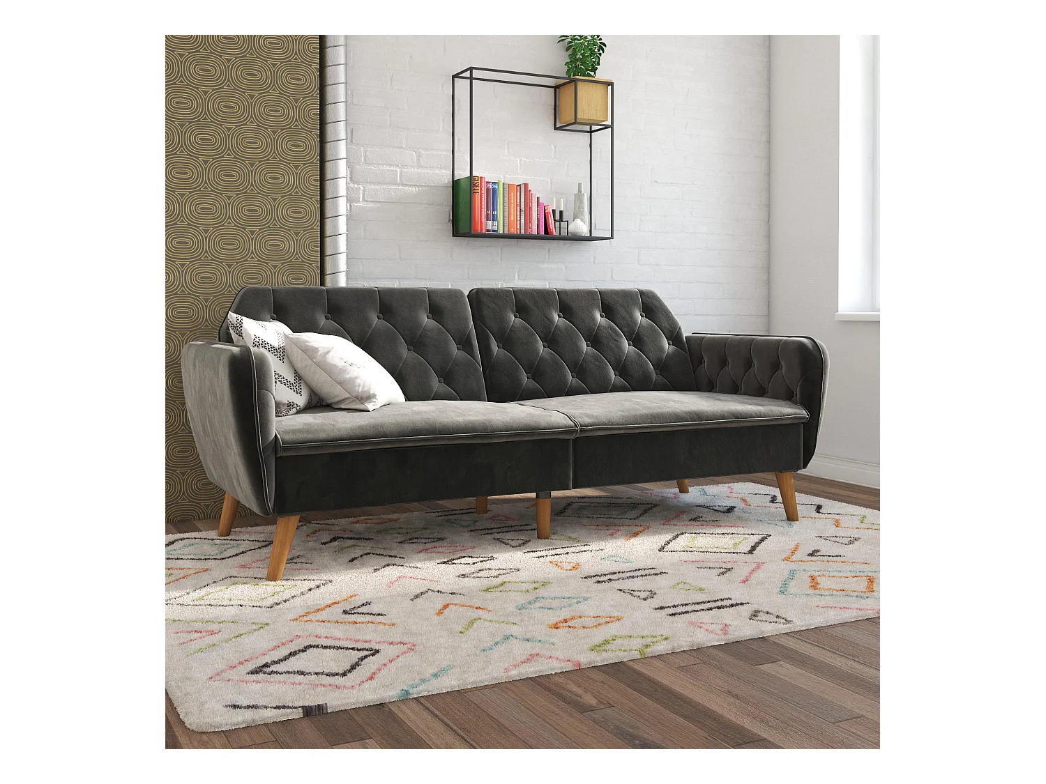 Sofá Cama 3 Plazas en Terciopelo Gris