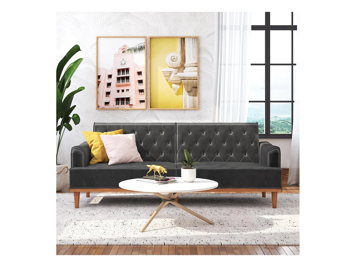 Stella | Canapé lit 3 places en velours gris foncé