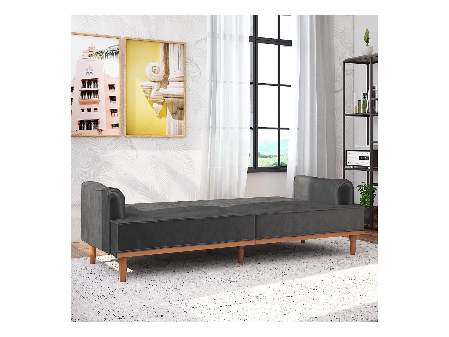 Stella | Canapé lit 3 places en velours gris foncé