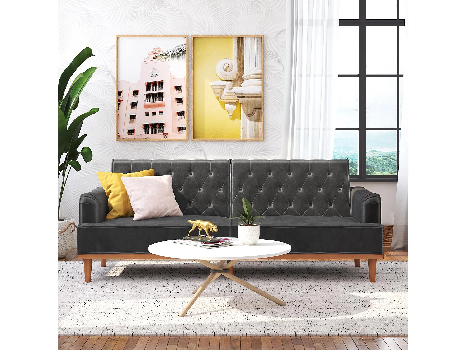 Stella | Canapé lit 3 places en velours gris foncé