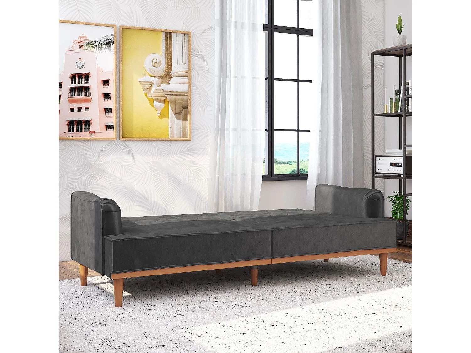 Stella | Canapé lit 3 places en velours gris foncé