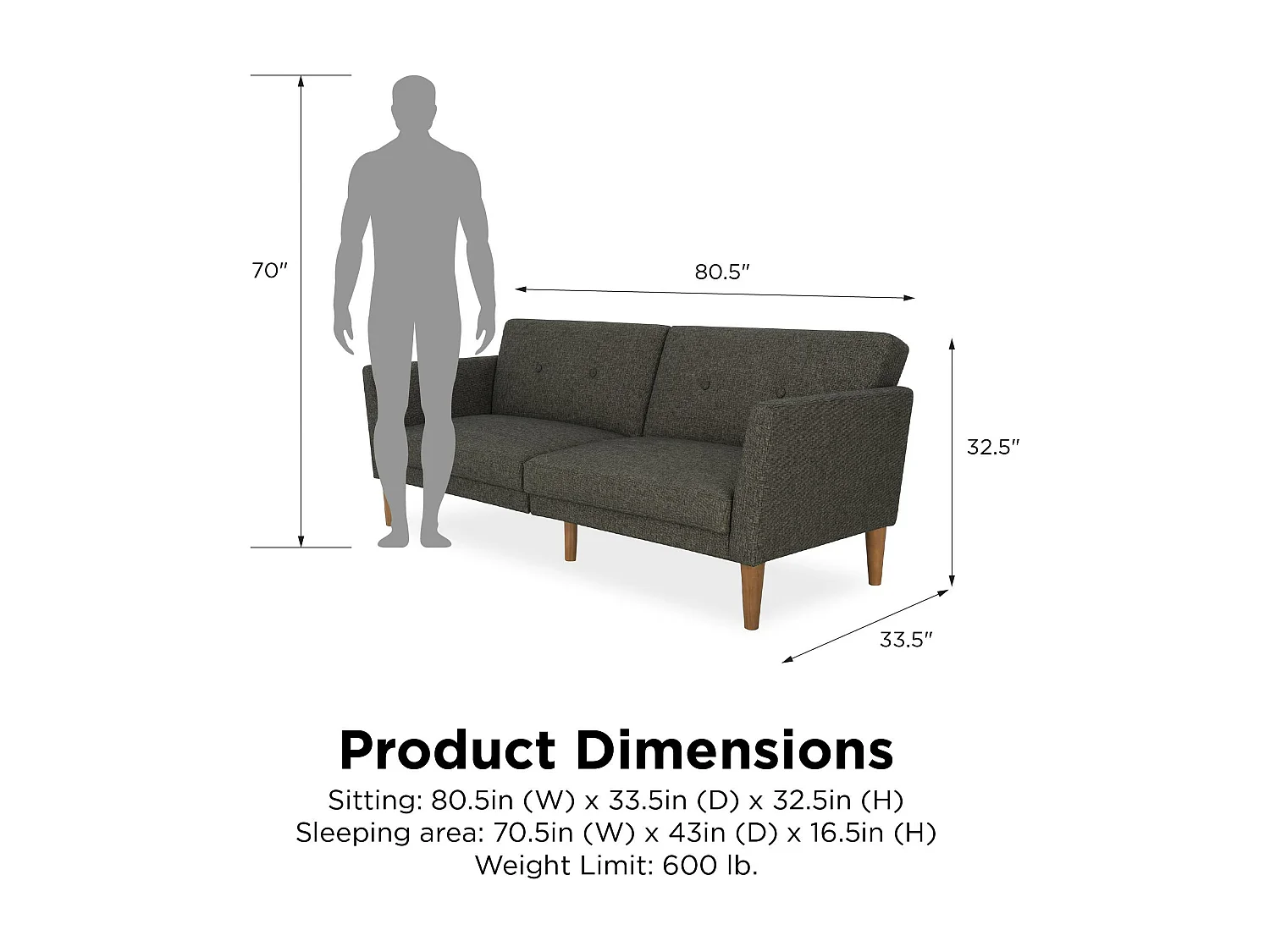 Emily | Canapé-lit 3 places en gris lin