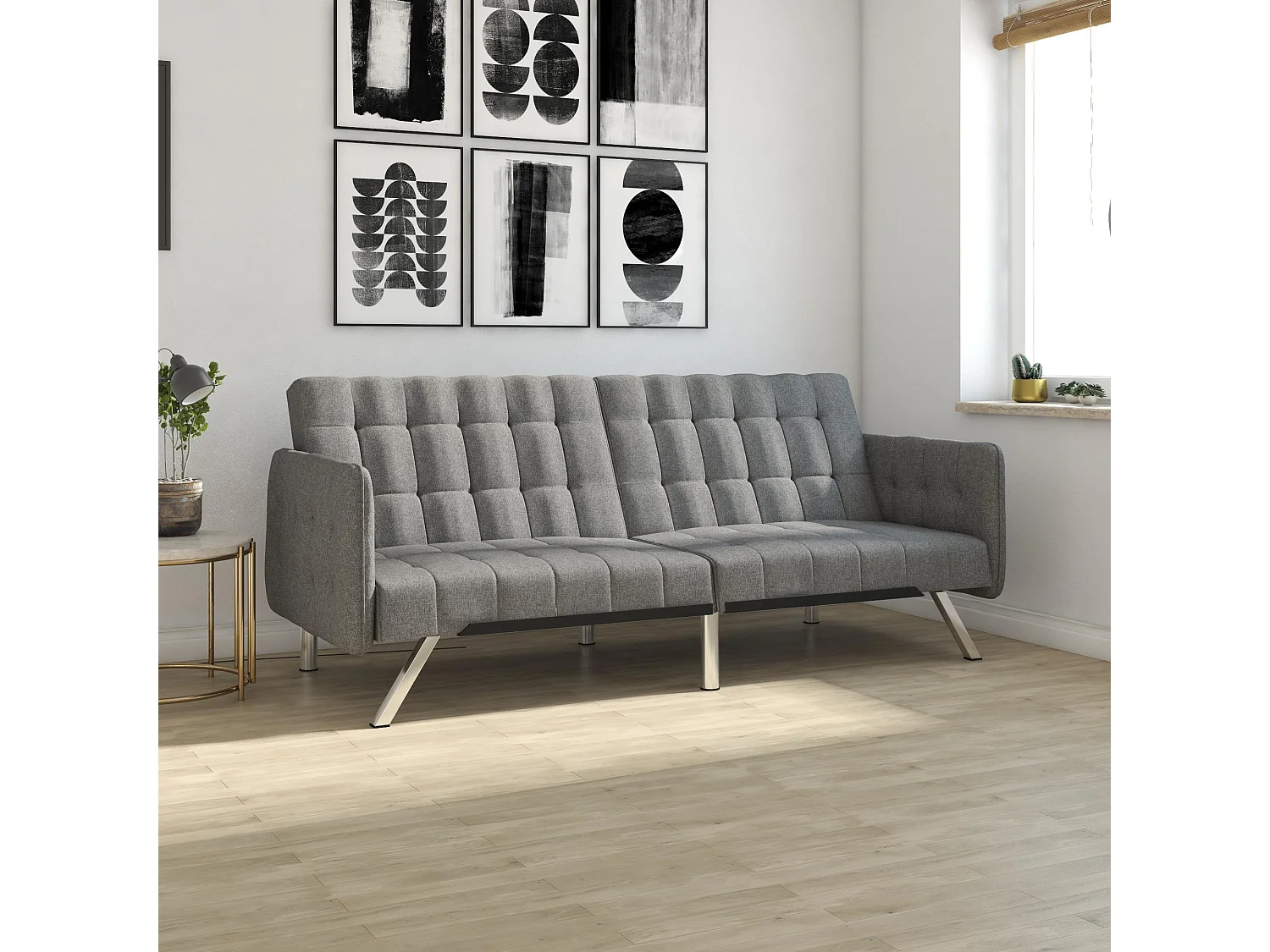 Schlafsofa 3 Sitze in Leinen Grau