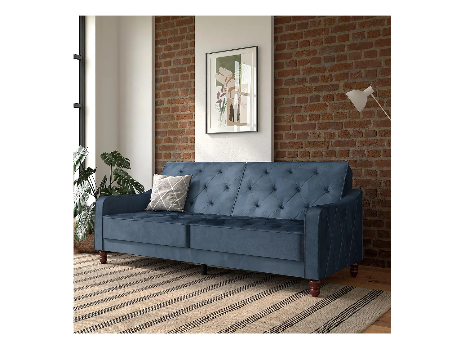 Vintage Tufted | Canapé-lit 3 places en bleu velours