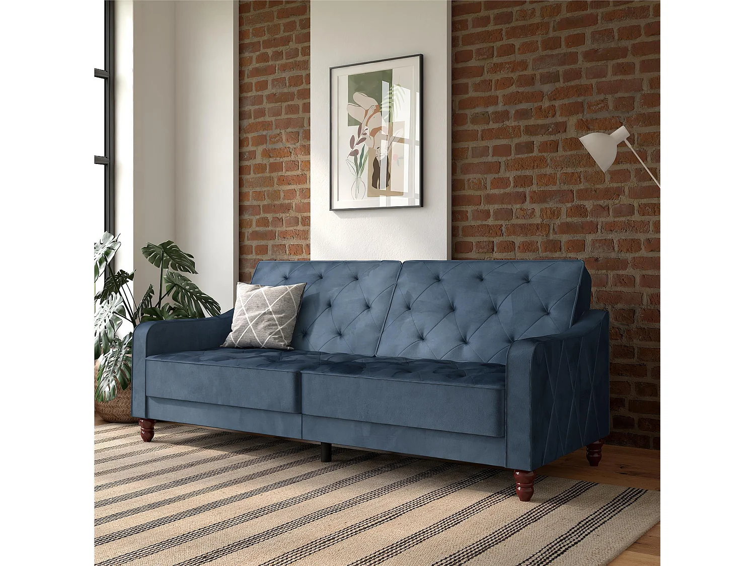 Vintage Tufted | Canapé-lit 3 places en bleu velours