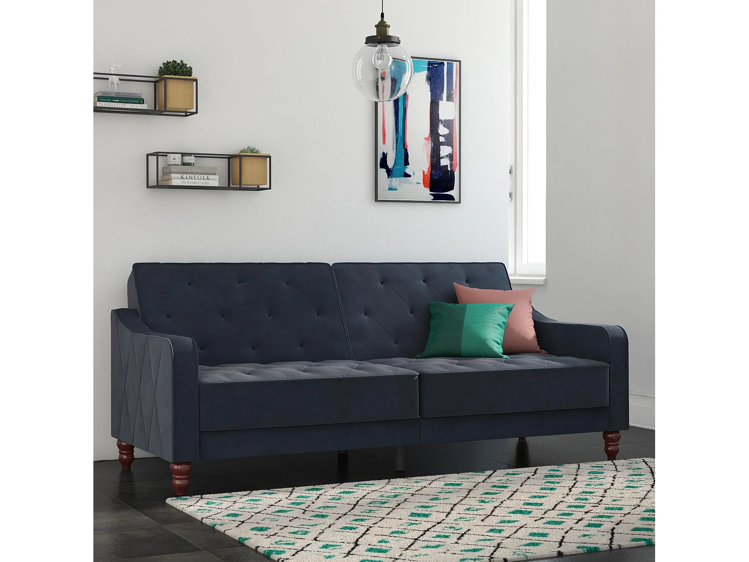 Vintage Tufted | Canapé-lit 3 places en bleu velours