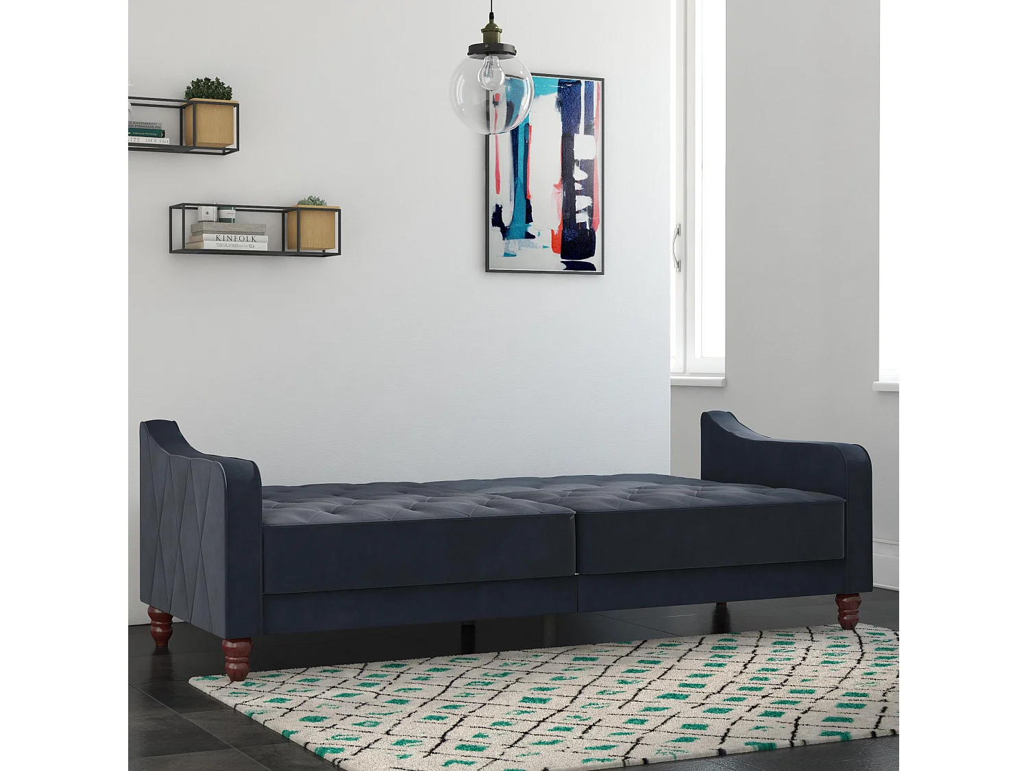 Vintage Tufted | Canapé-lit 3 places en bleu velours