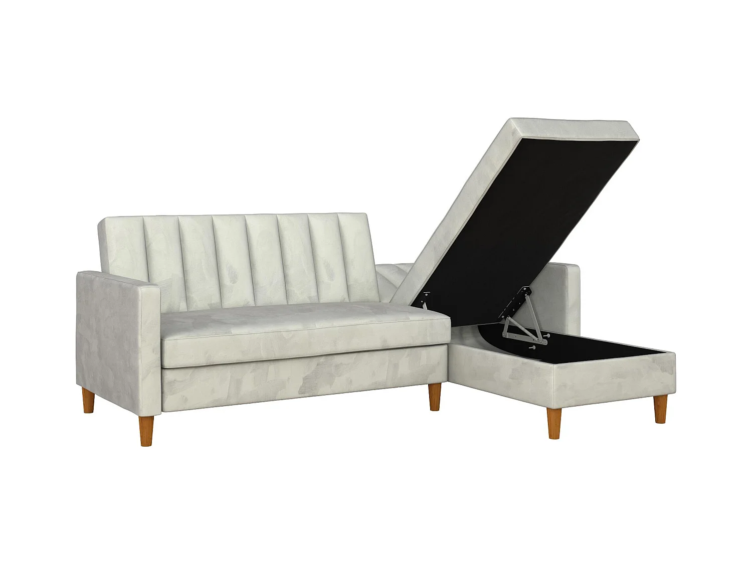 Sofá Cama 4 Plazas con Chaise Lounge en Terciopelo Gris Claro