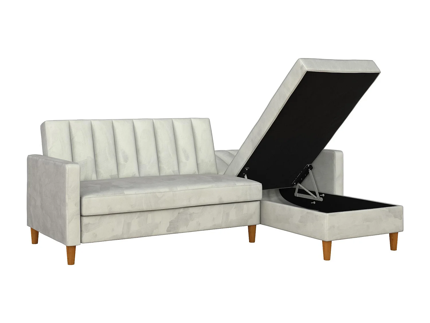 Sofá Cama 4 Plazas con Chaise Lounge en Terciopelo Gris Claro