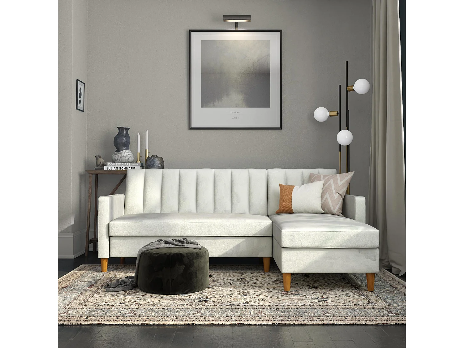 Celine | Canapé lit 4 places avec chaise longue en velours Gris