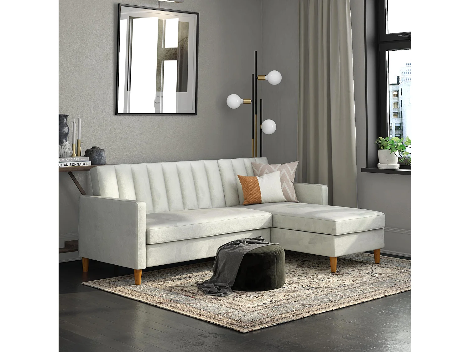 Celine | Canapé lit 4 places avec chaise longue en velours Gris