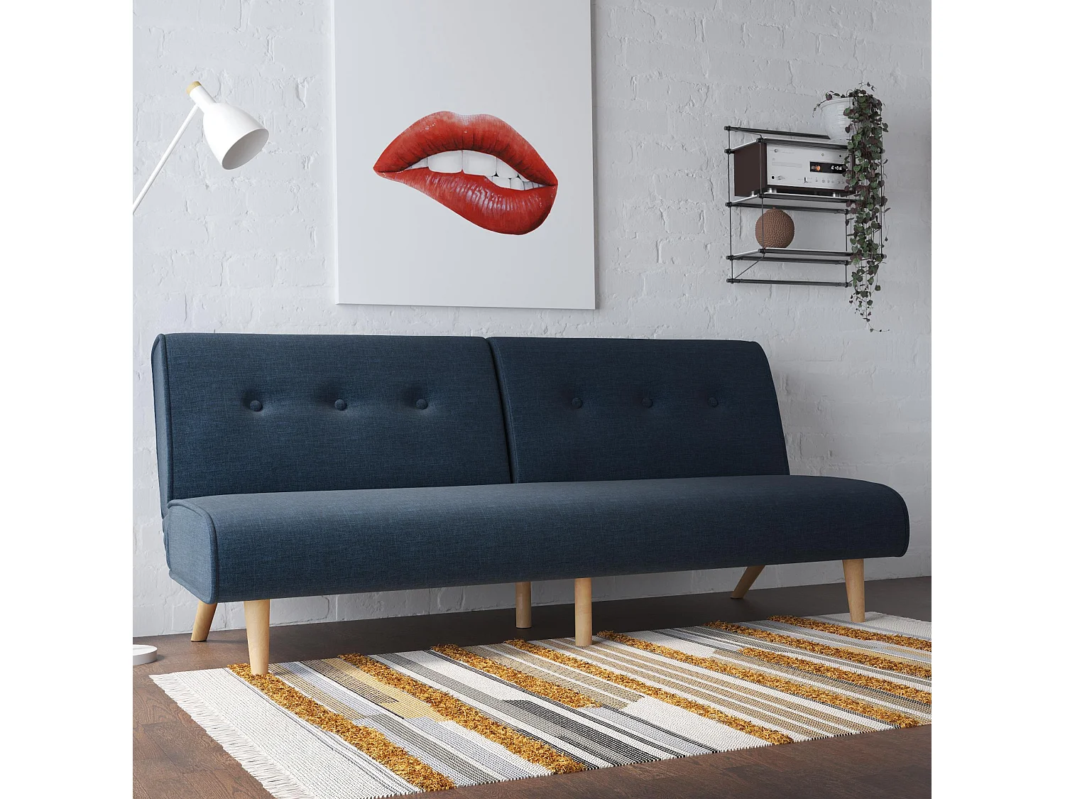 Schlafsofa 3 Sitze n Leinen Blau