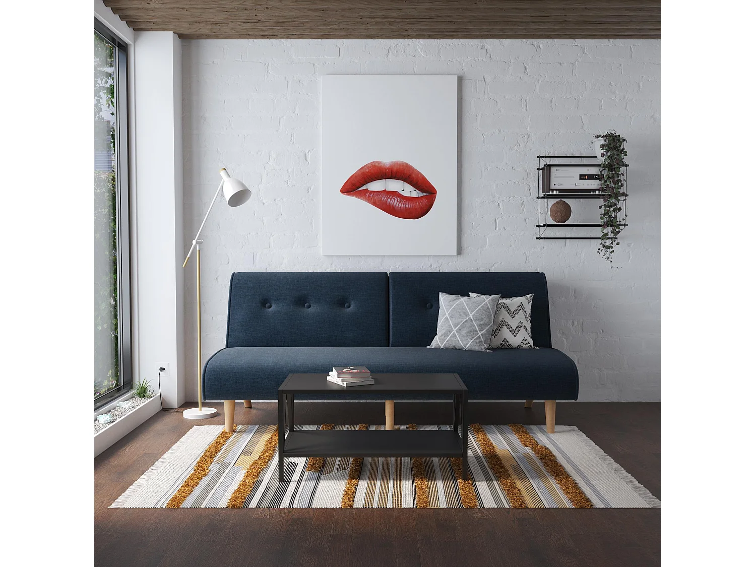 Schlafsofa 3 Sitze n Leinen Blau