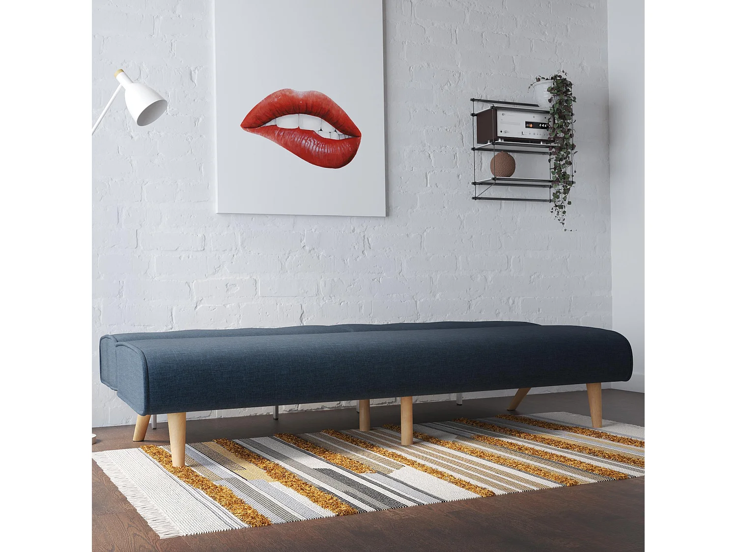 Schlafsofa 3 Sitze n Leinen Blau