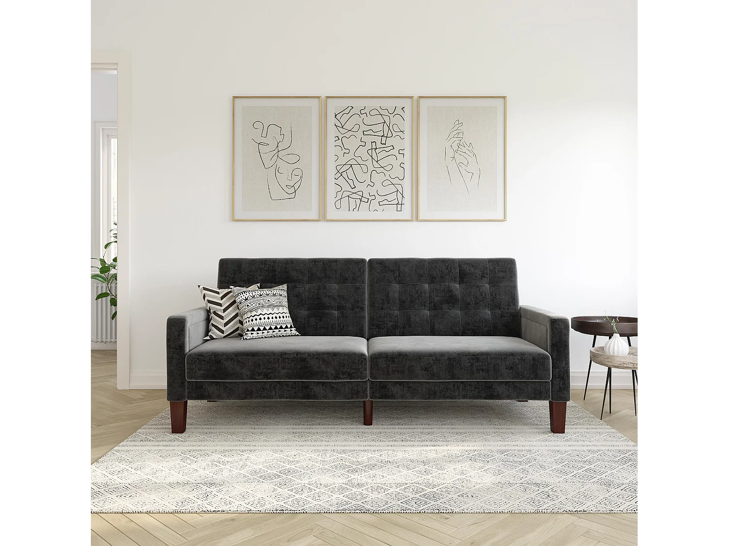 Porter | Canapé-lit 3 places en gris velours