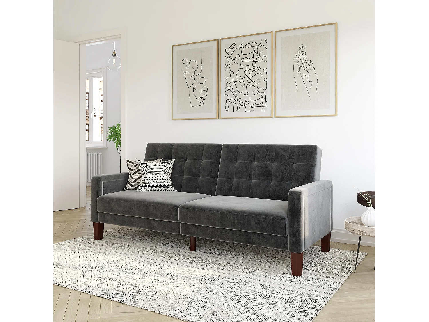 Porter | Canapé-lit 3 places en gris velours