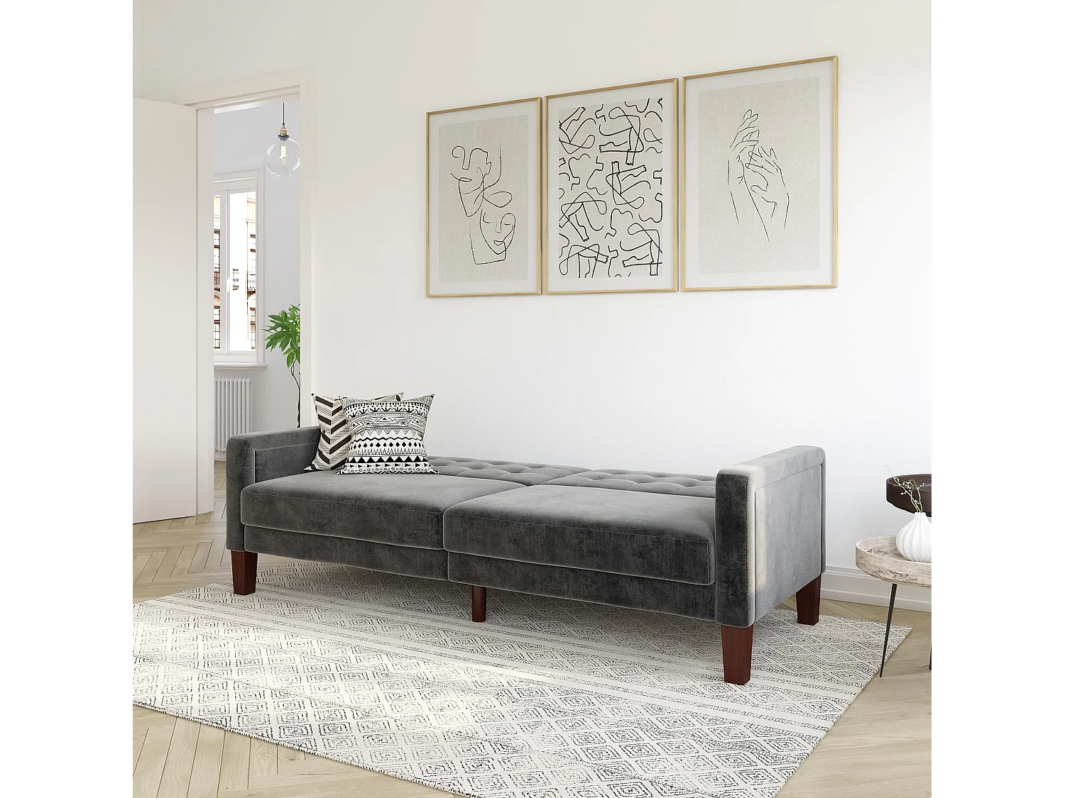 Porter | Canapé-lit 3 places en gris velours