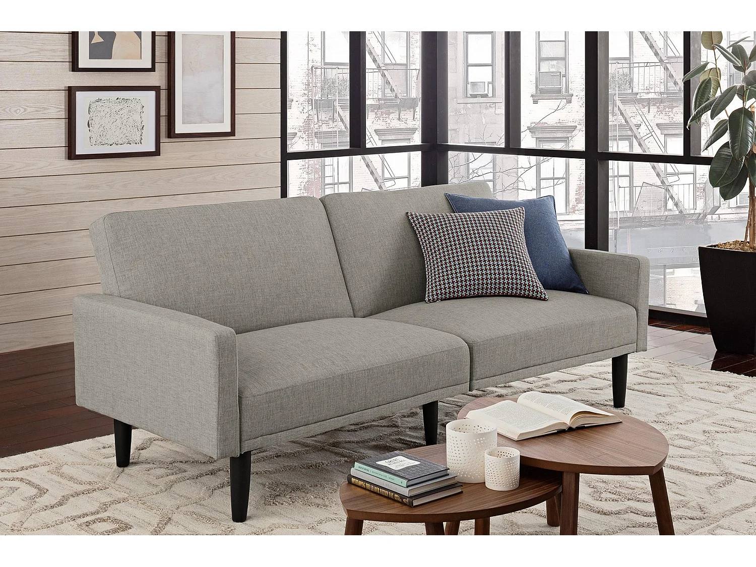 Schlafsofa 3 Sitze in Leinen Grau