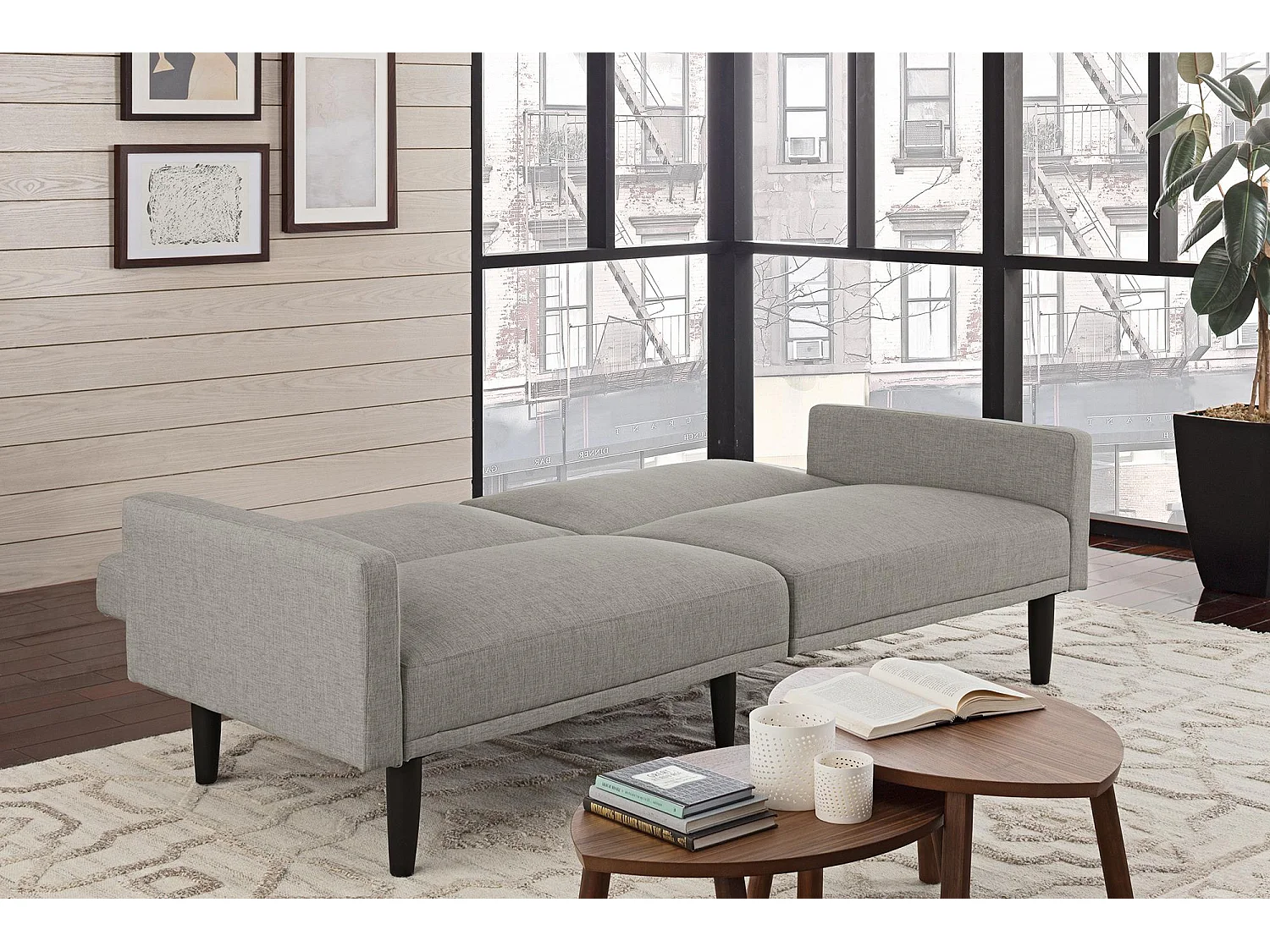 Schlafsofa 3 Sitze in Leinen Grau