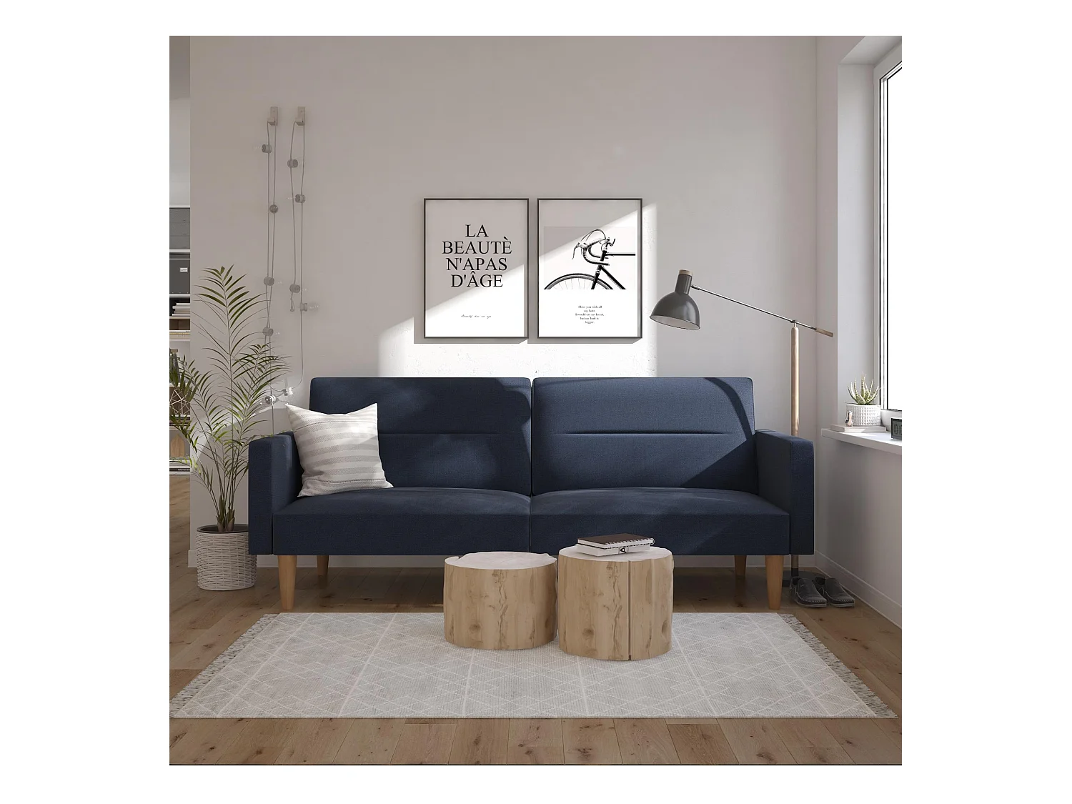 Channel Tufted | Canapé lit 3 places en lin bleu marine