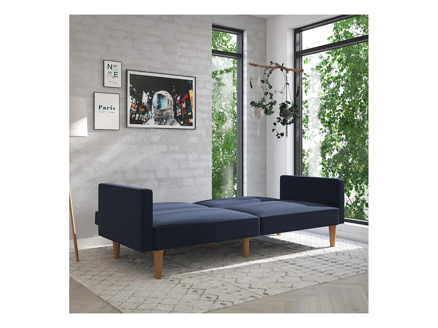 Channel Tufted | Canapé lit 3 places en lin bleu marine