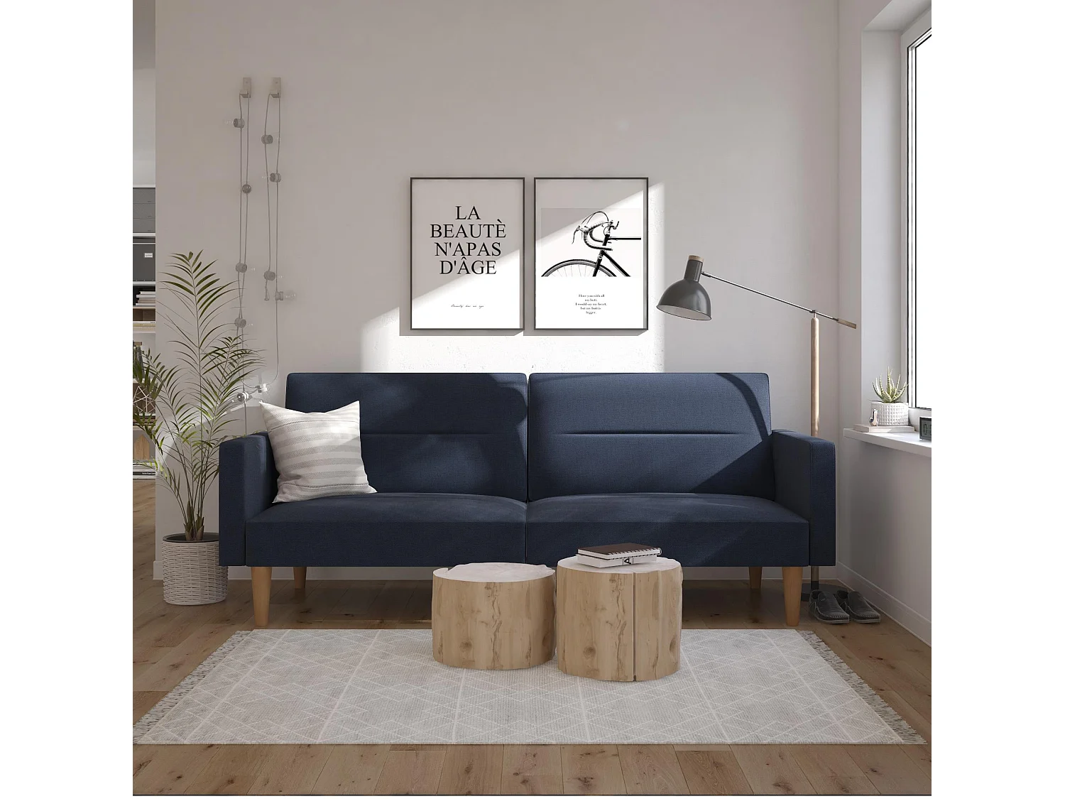 Channel Tufted | Canapé lit 3 places en lin bleu marine