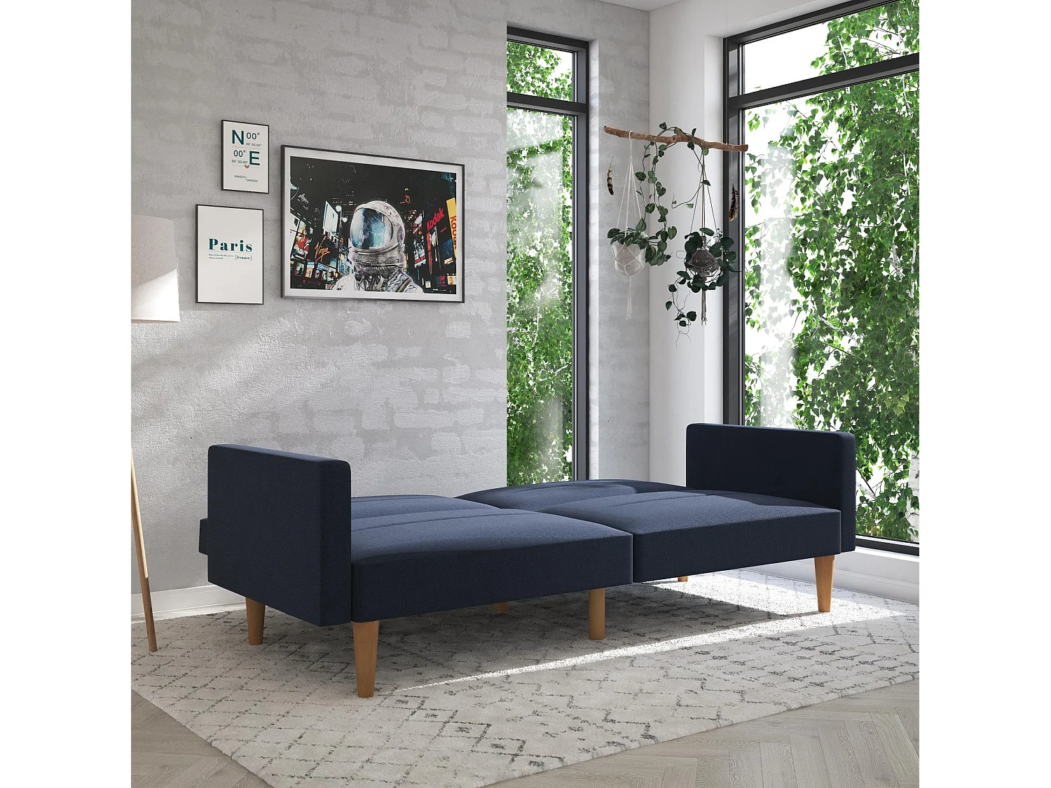 Channel Tufted | Canapé lit 3 places en lin bleu marine