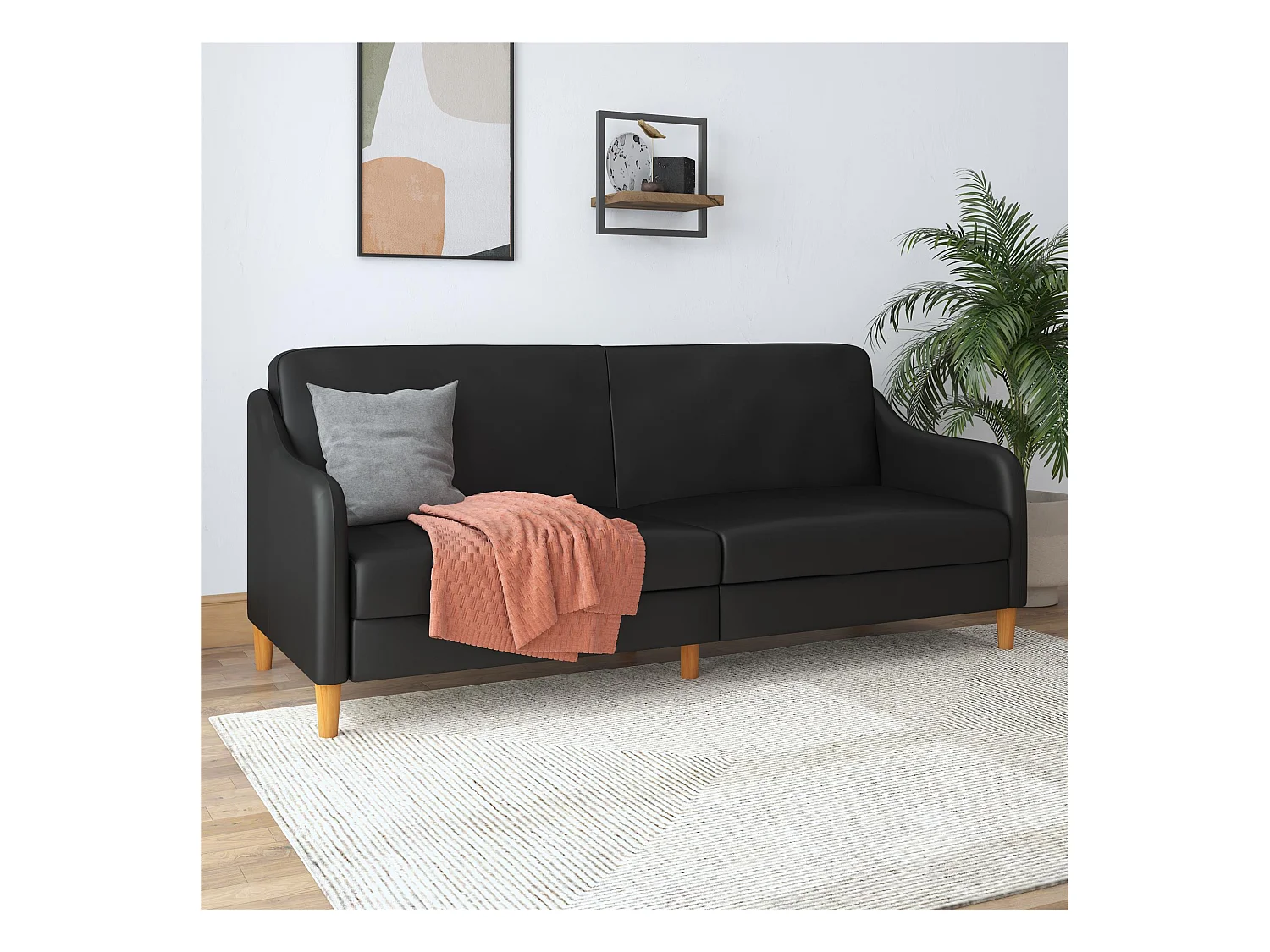 Jasper | Canapé lit 3 places en simili cuir Noir