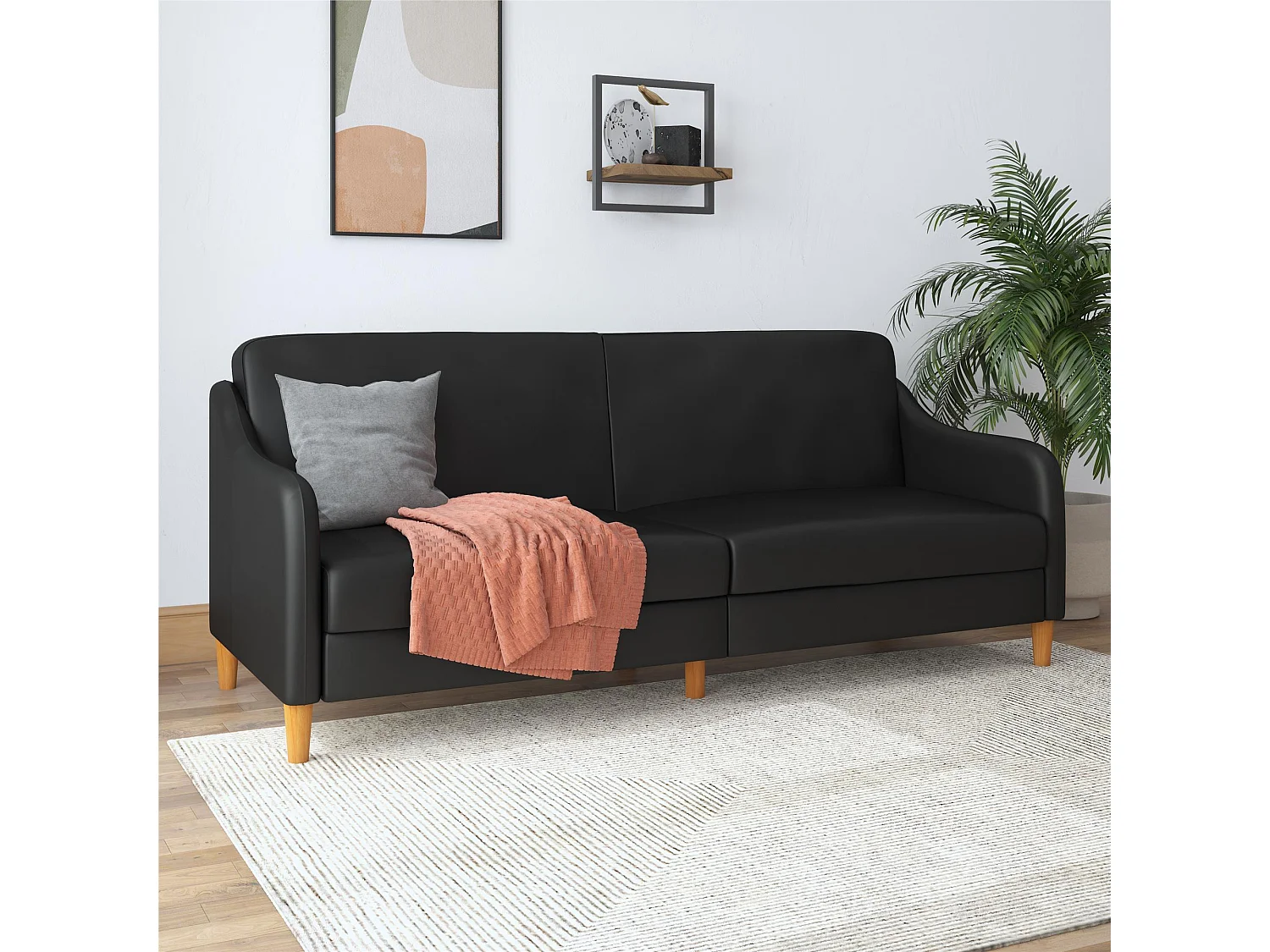 Jasper | Canapé lit 3 places en simili cuir Noir