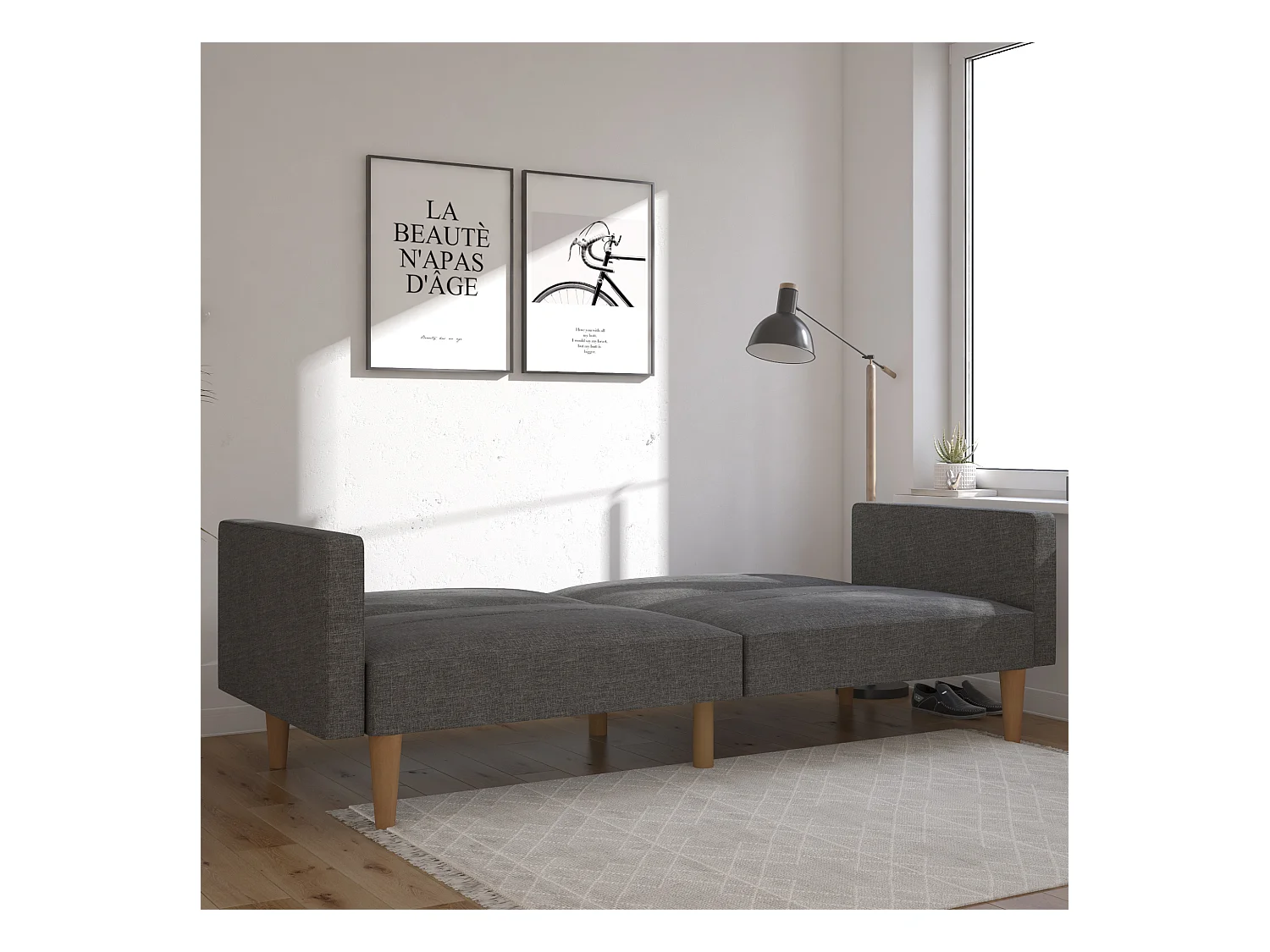 Slaapbank 3 zitplaatsen in Linnen Grijs