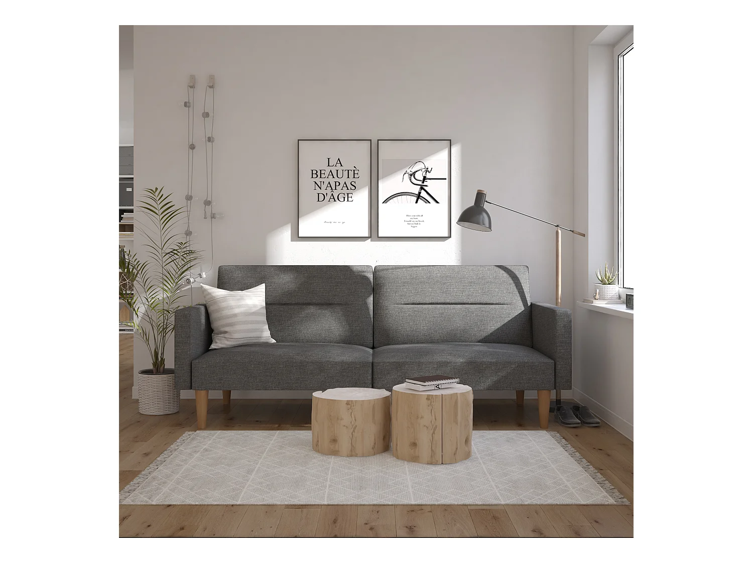 Slaapbank 3 zitplaatsen in Linnen Grijs