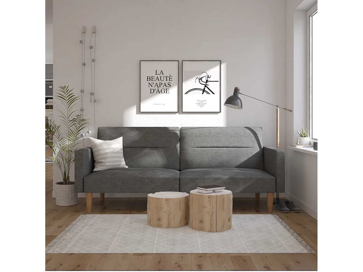Channel Tufted | Canapé-lit 3 places en gris lin