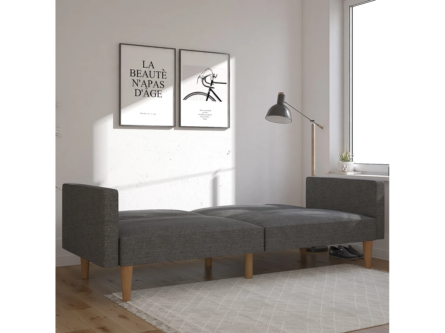 Channel Tufted | Canapé-lit 3 places en gris lin