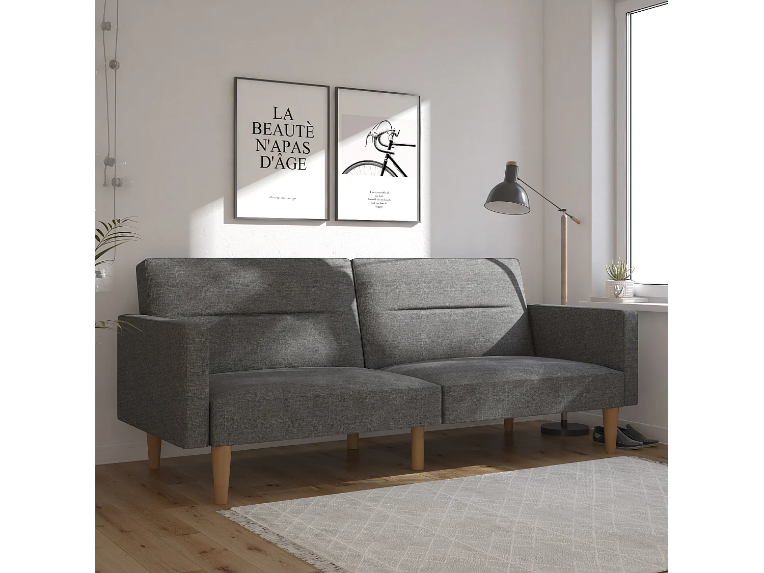 Channel Tufted | Canapé-lit 3 places en gris lin