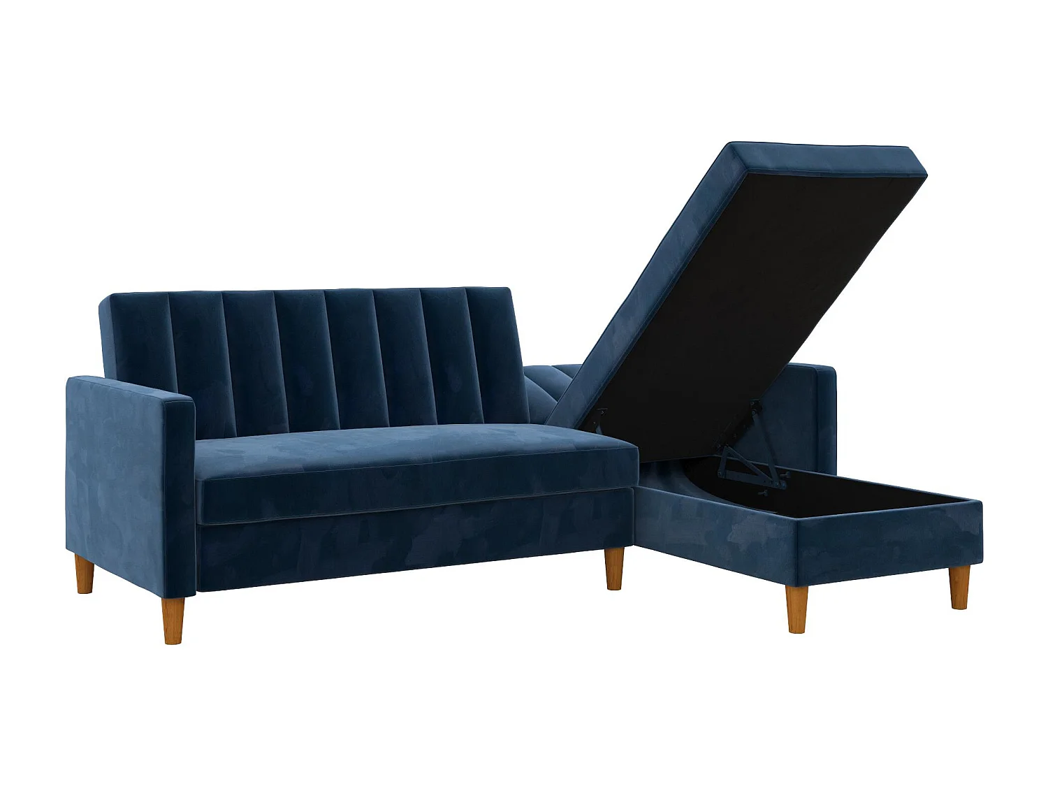 Celine | Canapé lit 4 places avec chaise longue en velours bleu marine