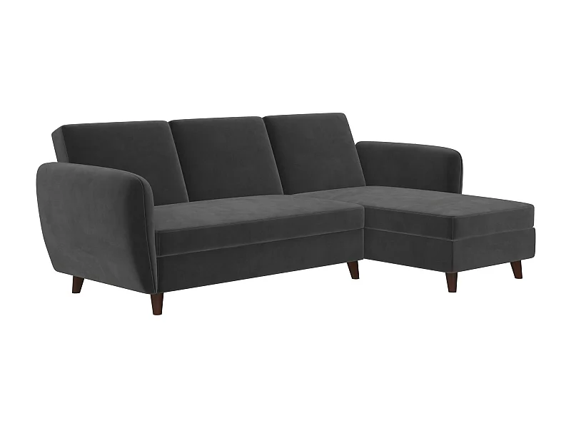 Slaapbank 3 zitplaatsen met chaise longue in fluweelgrijs