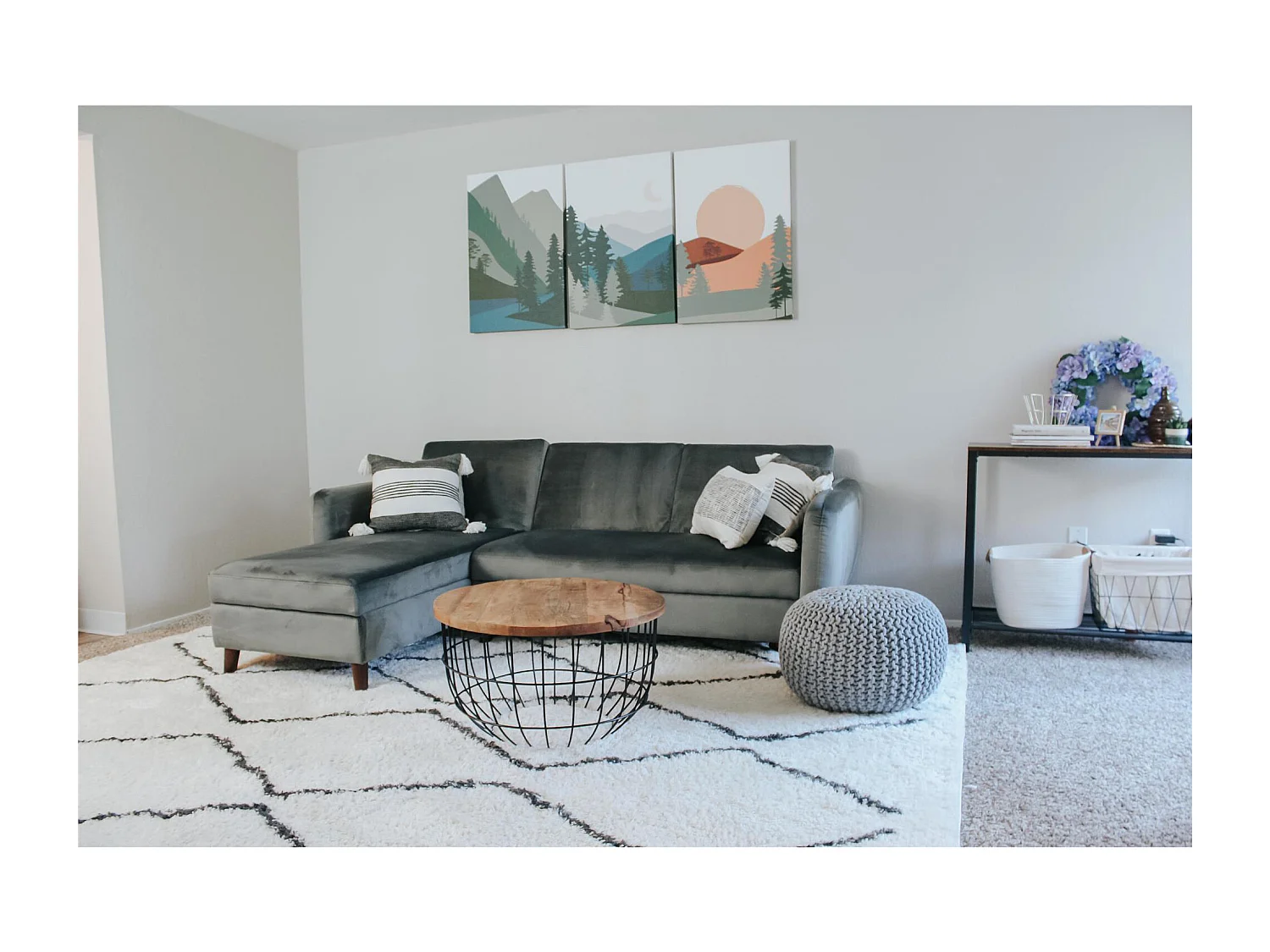 Slaapbank 3 zitplaatsen met chaise longue in fluweelgrijs