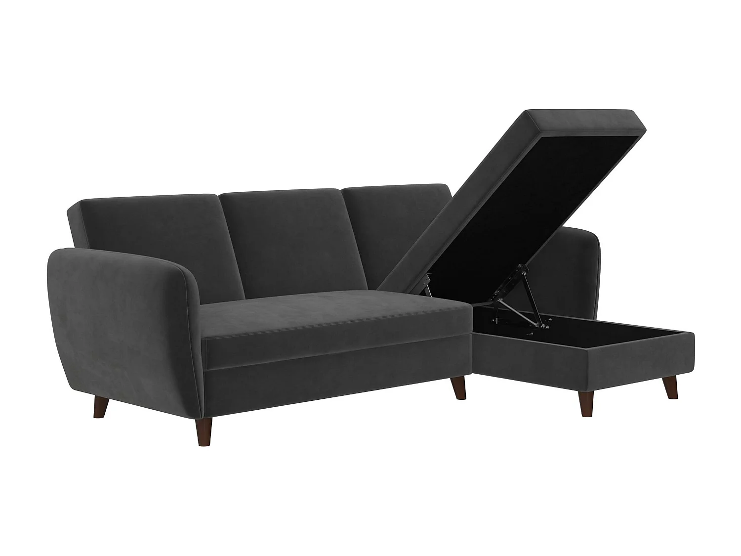 Slaapbank 3 zitplaatsen met chaise longue in fluweelgrijs
