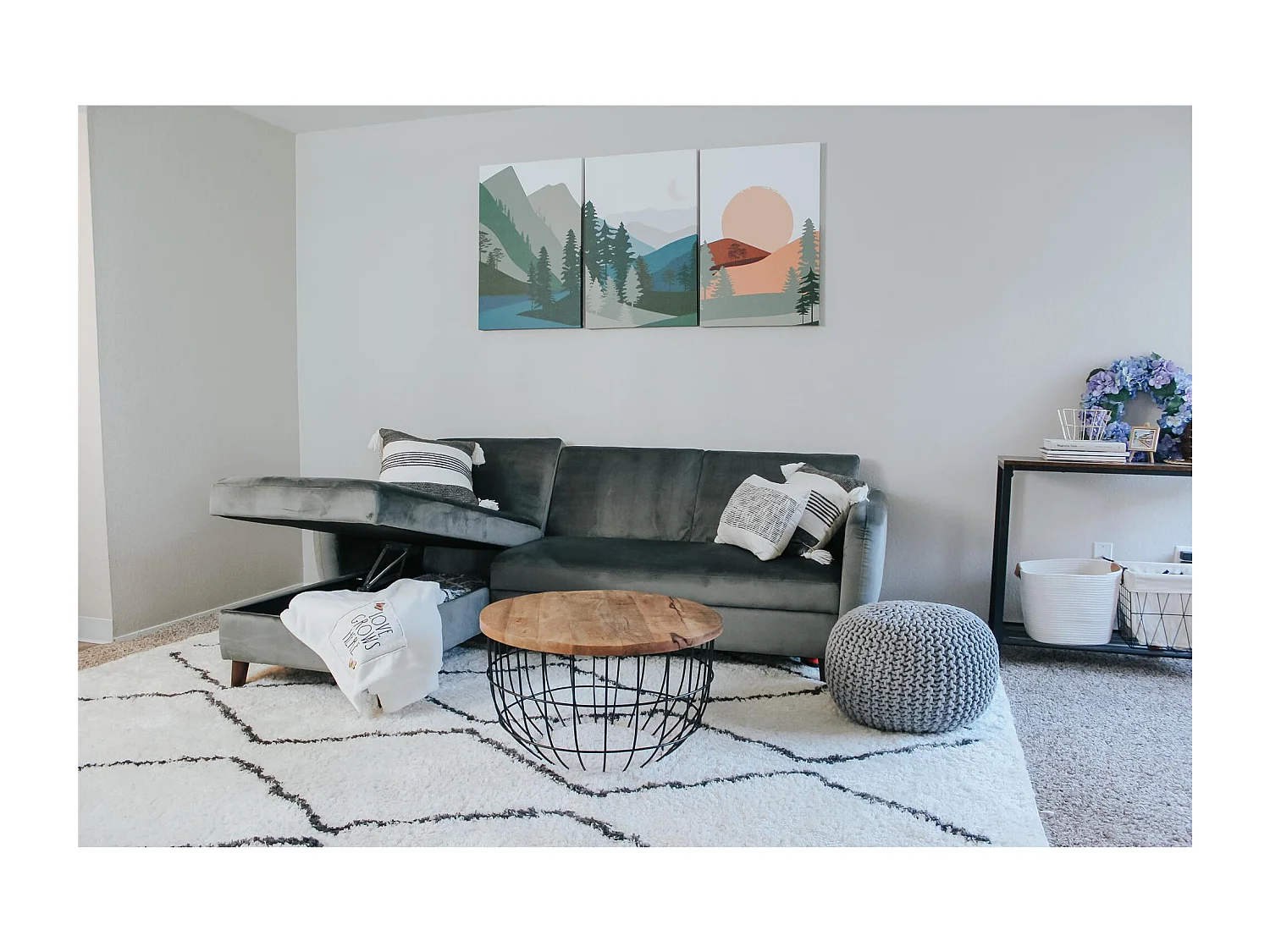 Slaapbank 3 zitplaatsen met chaise longue in fluweelgrijs