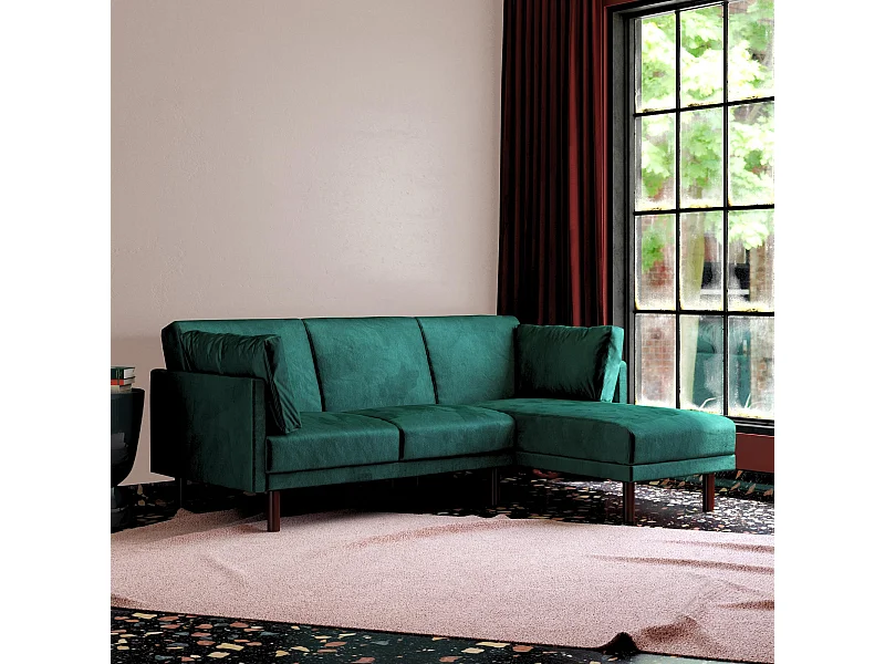 Clair | Canapé-lit 3 places avec chaise longue en vert velours