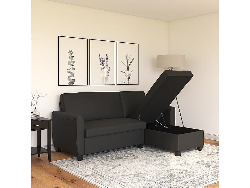 Slaapbank 3 zits met chaise lounge in kunstleer Zwart