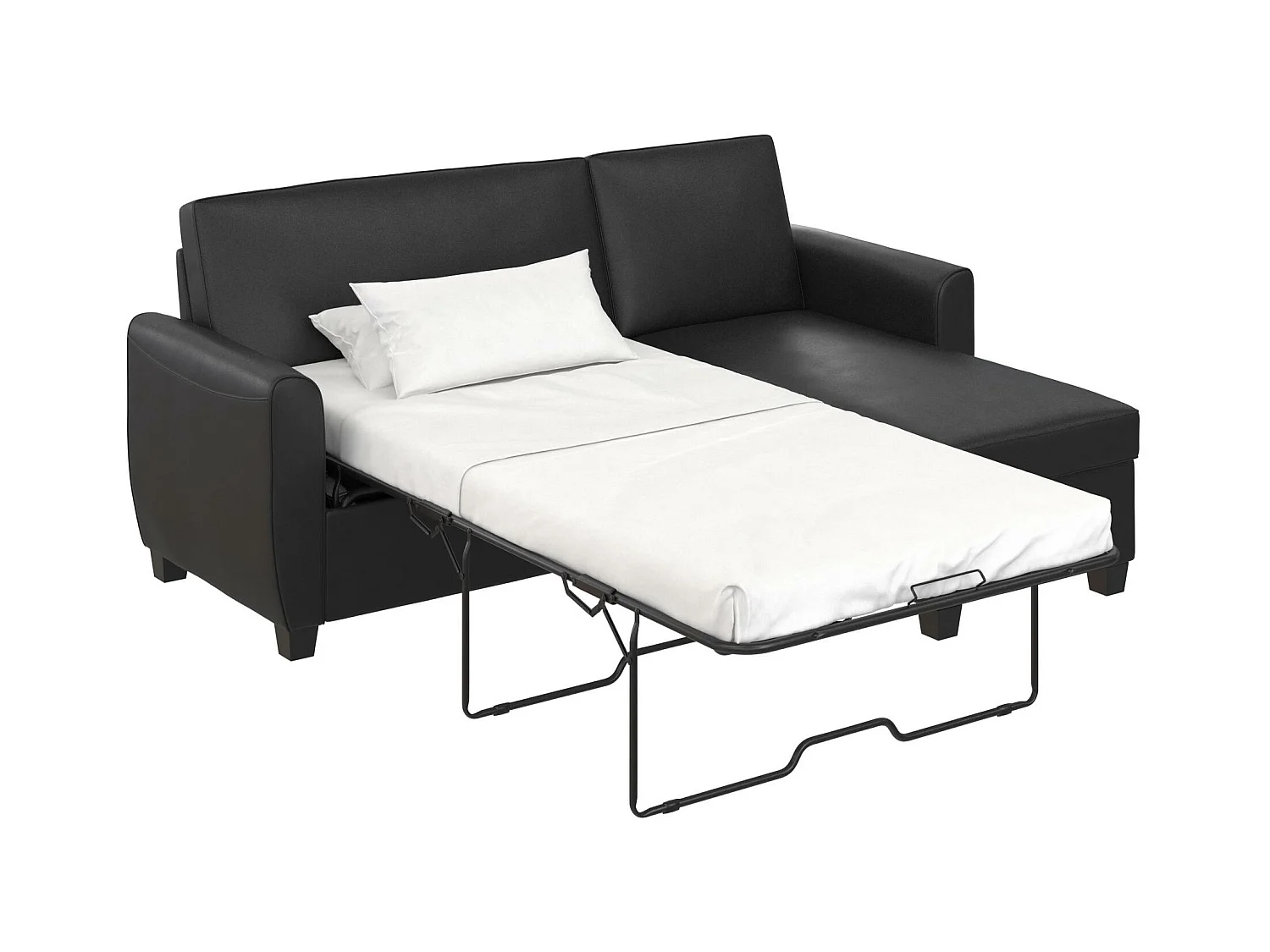 Noah | Canapé convertible 3 places avec chaise longue en simili cuir Noir