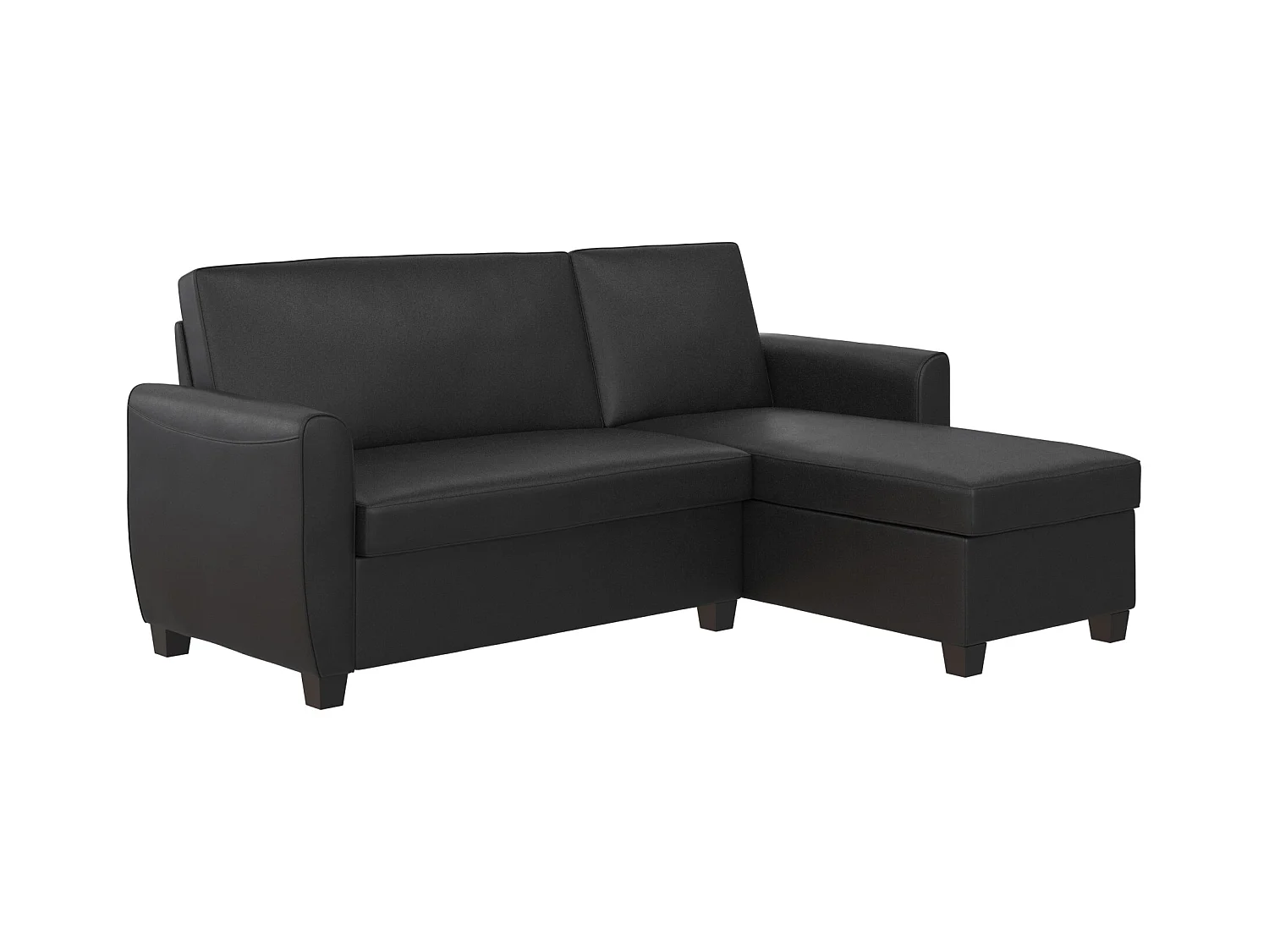Noah | Canapé convertible 3 places avec chaise longue en simili cuir Noir