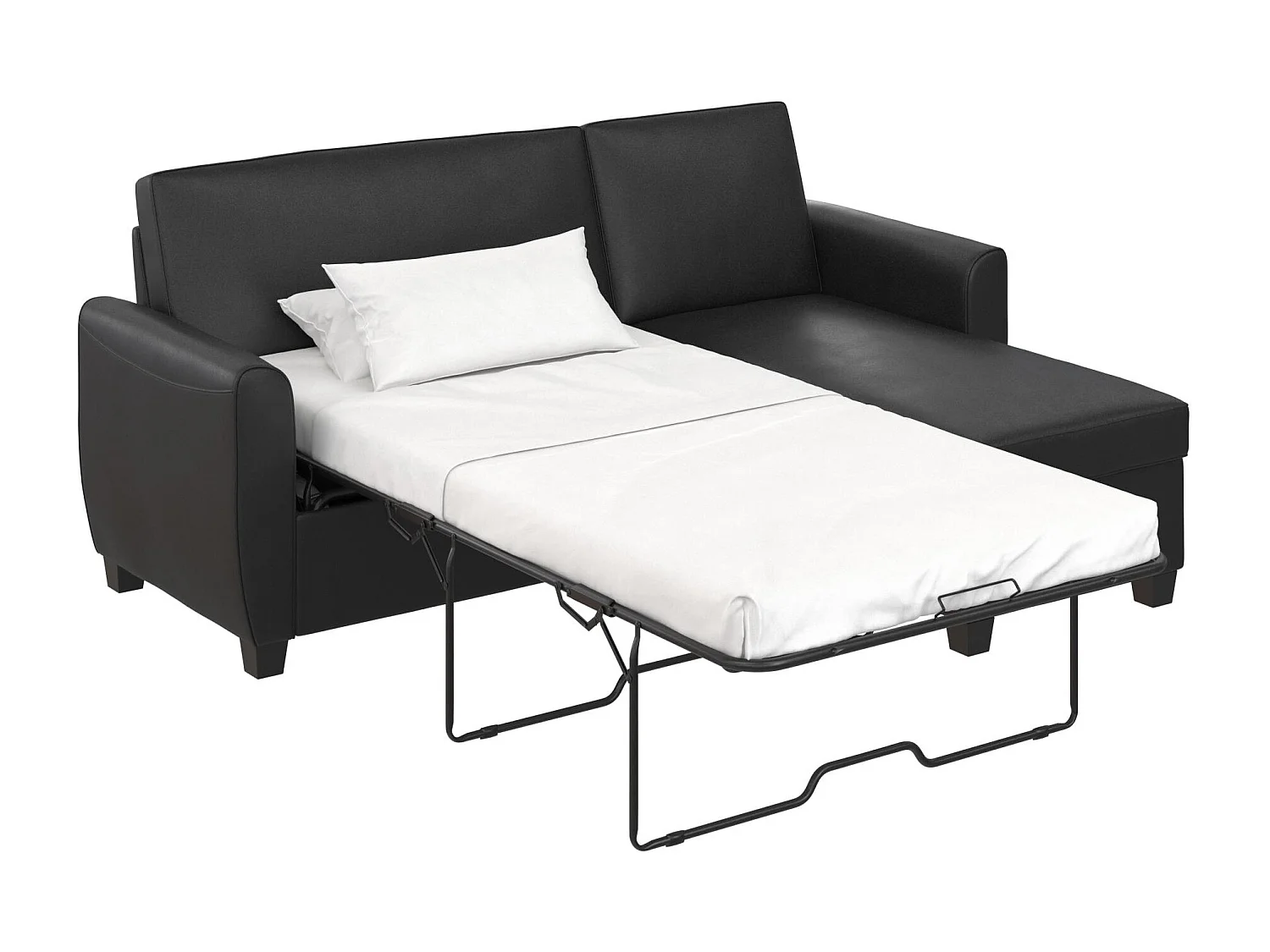 Divano letto 3 posti con chaise longue in ecopelle nero