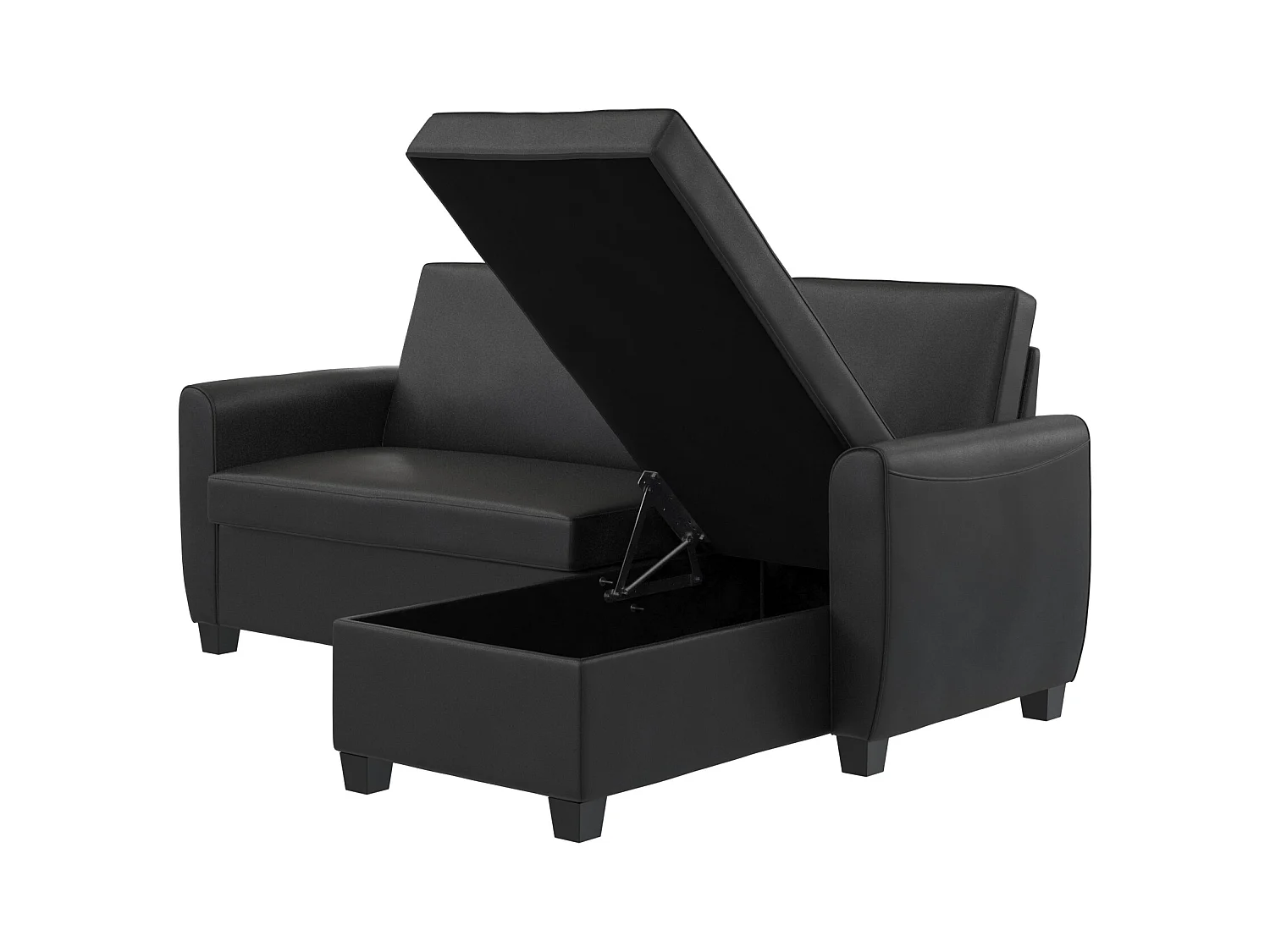Divano letto 3 posti con chaise longue in ecopelle nero