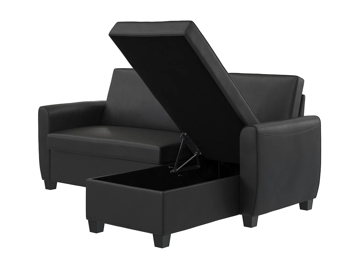 Noah | Canapé convertible 3 places avec chaise longue en simili cuir Noir